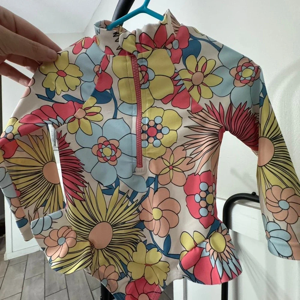 Jessica Simpson Retro Floral Long-Sleeve Swimsuit 🌸☀️🌊